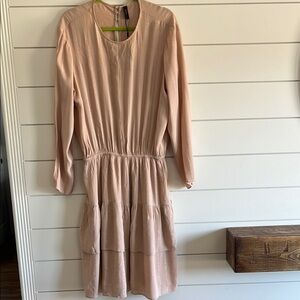 YAS Pink Long Sleeve Tier Dress NEW
